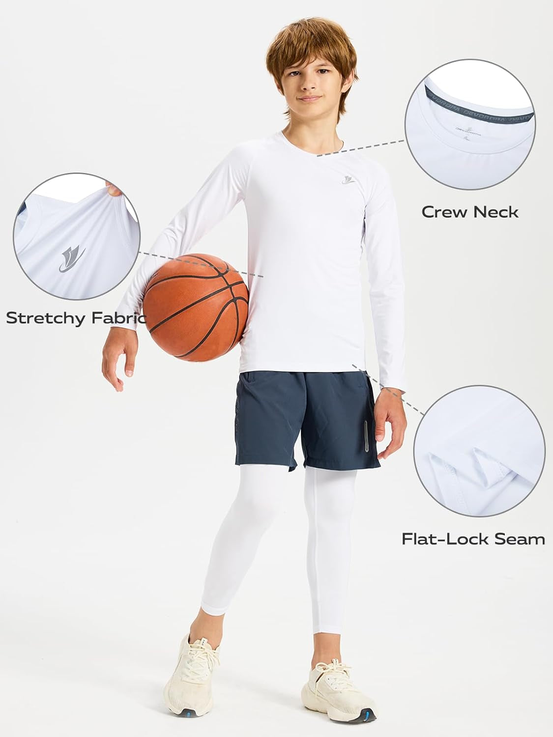 Youth Boys Compression Thermal Shirt Long Sleeve Fleece Baselayer Soccer Baseball Undershirt