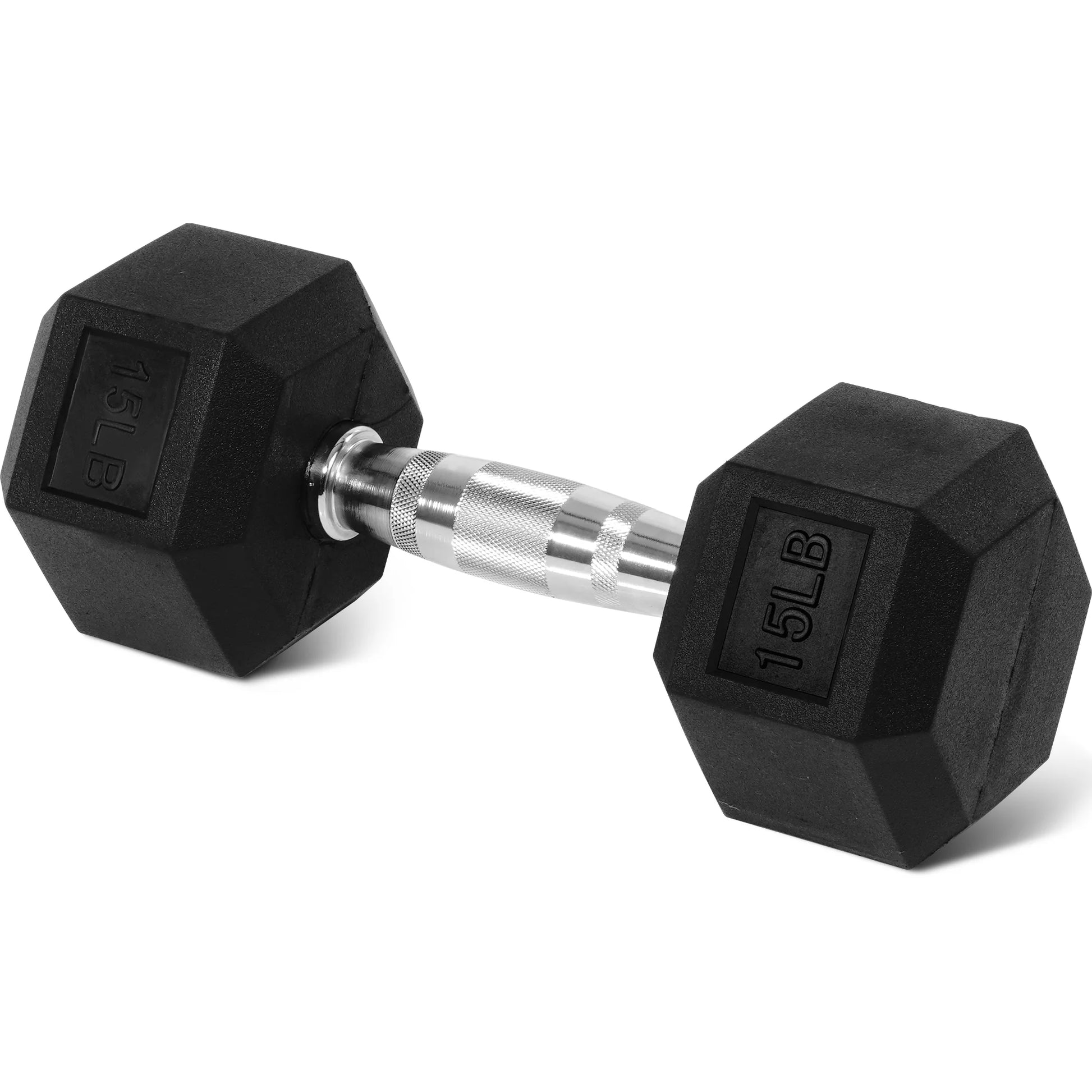 Rubber Encased Hex Dumbbell, Black, 15 Lb