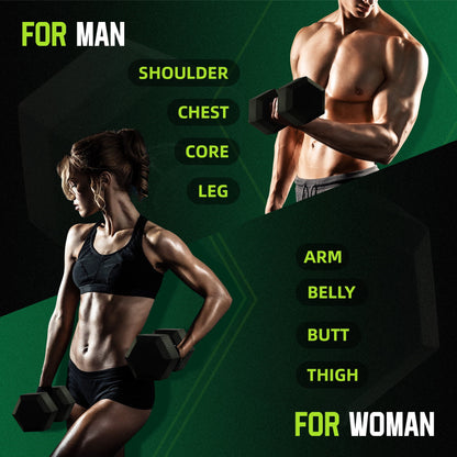 Rubber Encased Hex Dumbbell, Black, 15 Lb